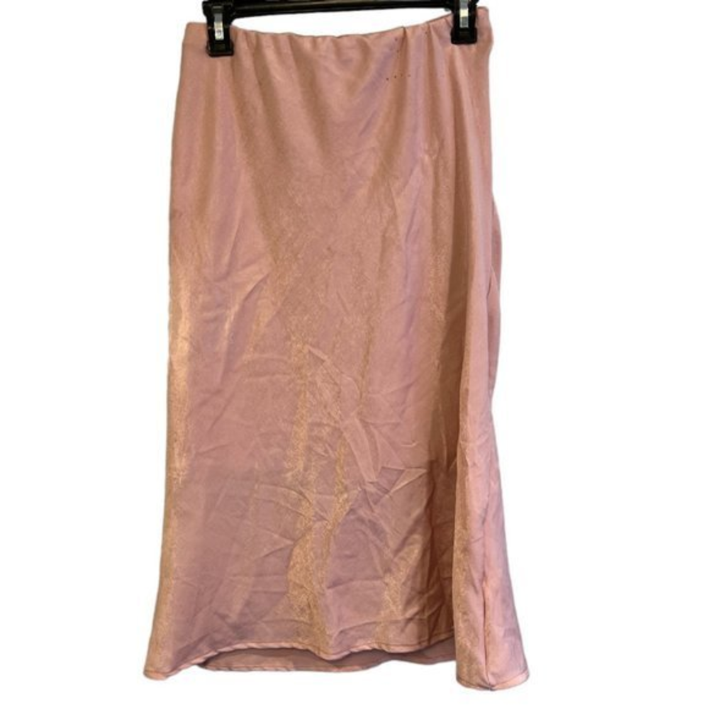 FORGOTTEN GRACE Pull-On Bias Solid Satin Skirt in Paris Pink Sand‎ (S)